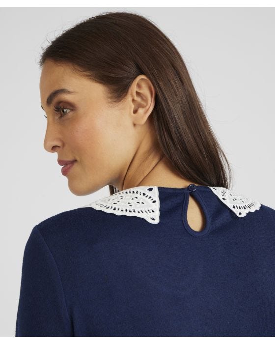 Damart Skin Soft Contrast Collar Brushed-finish Top