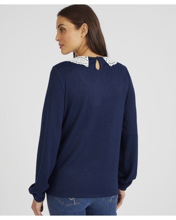 Damart Skin Soft Contrast Collar Brushed-finish Top