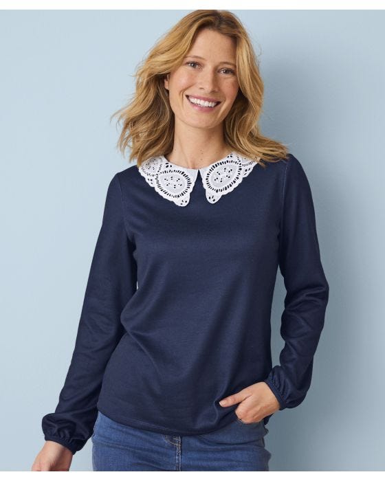 damart Skin Soft Contrast Collar Brushed-finish Top