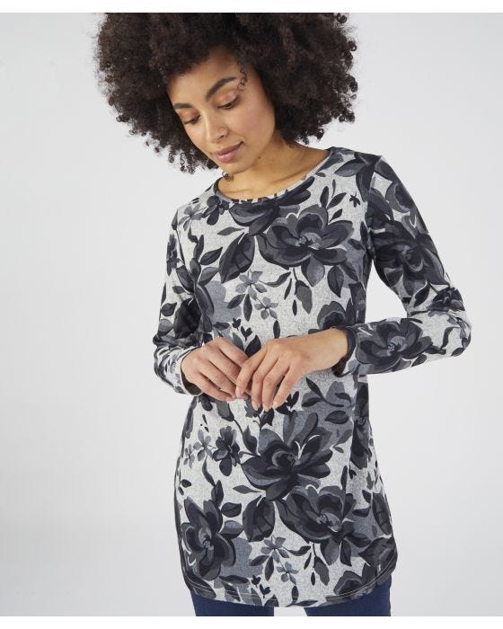 Damart Skin Soft Floral Print Long Sleeved Brushed Tunic