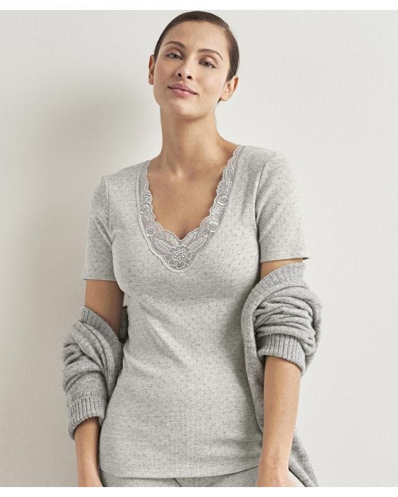 Damart Thermal Intense Warmth Lace Trim Short Sleeve Top