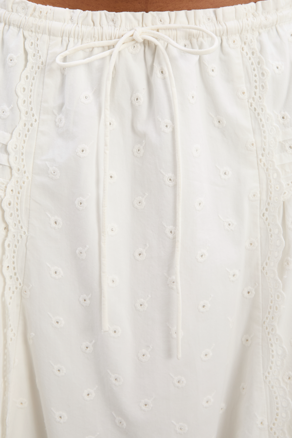 Damson Madder Agatha Embroidered Puff Midi Skirt - White