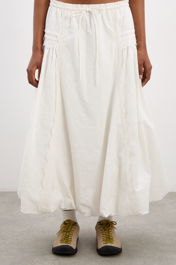 Damson Madder Agatha Embroidered Puff Midi Skirt - White