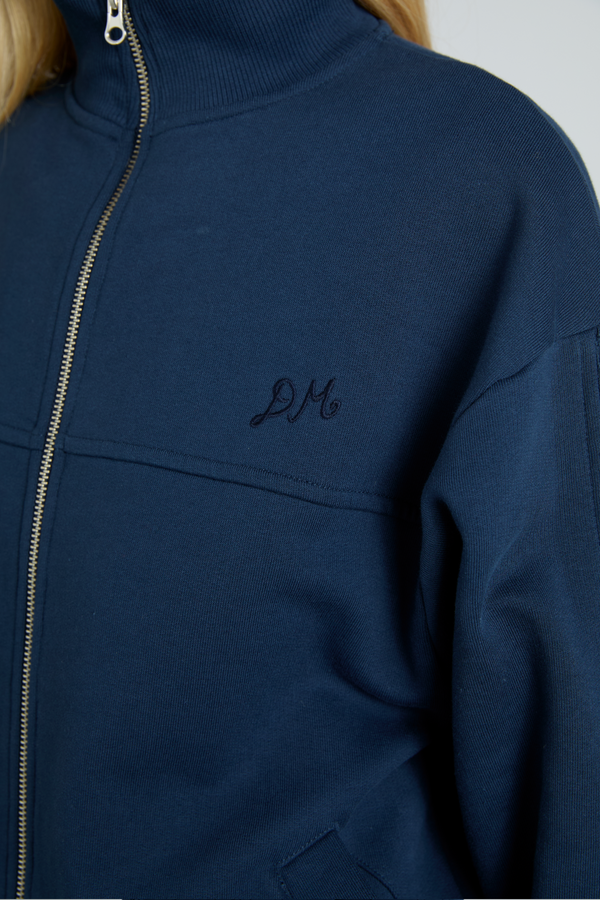 Damson Madder Andie Zip Sweat With Crochet Stripe - Navy