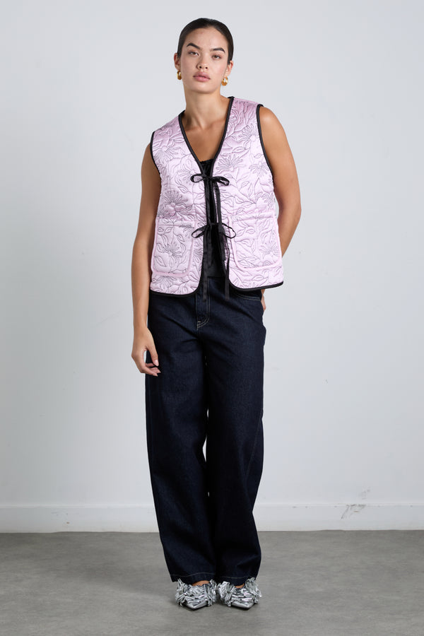 Damson Madder Arte Reversible Gilet - Black & Pink Satin