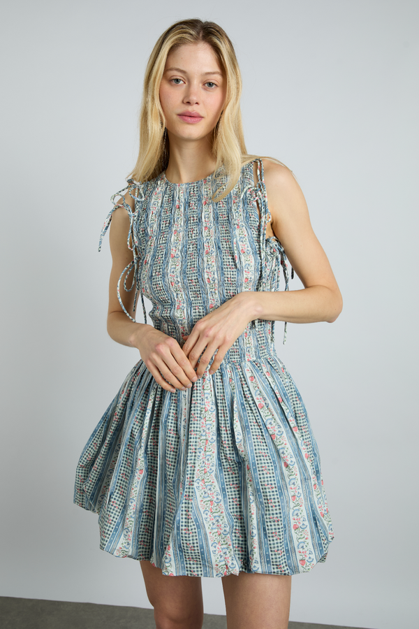 Damson Madder Becca Bubble Mini Dress - Wallpaper Floral