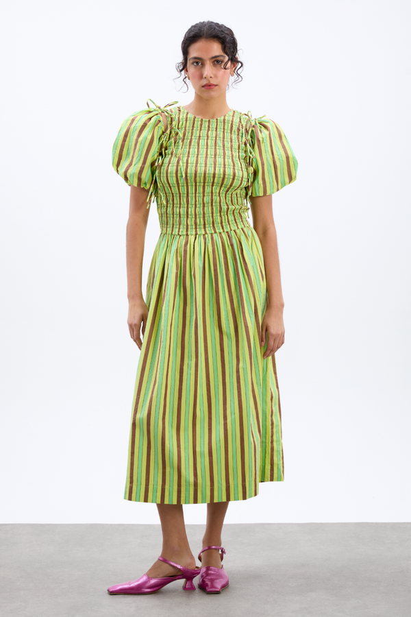 Damson Madder Becca Midi Dress - Tropical Business Stripe