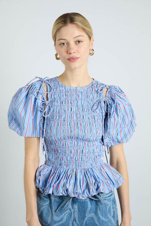 damson madder becca multi-way blouse - bold blue stripe