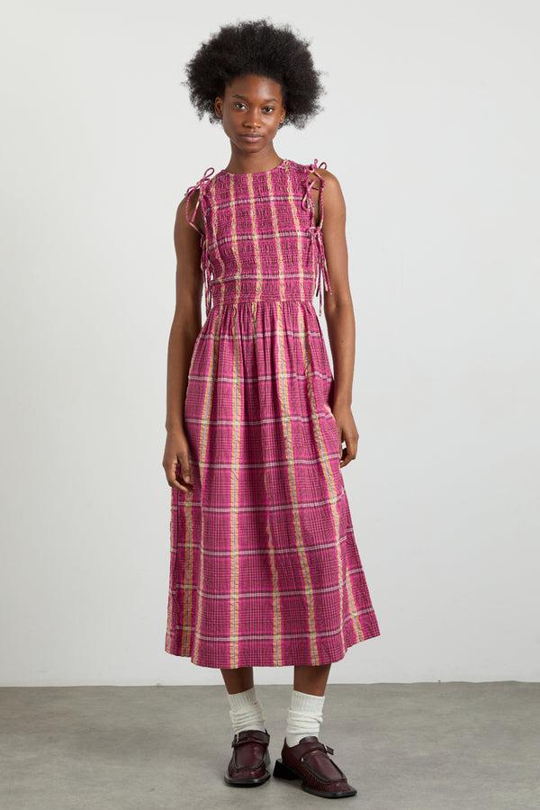 Damson Madder Becca Multi-way Midi Dress - Pink/khaki/check