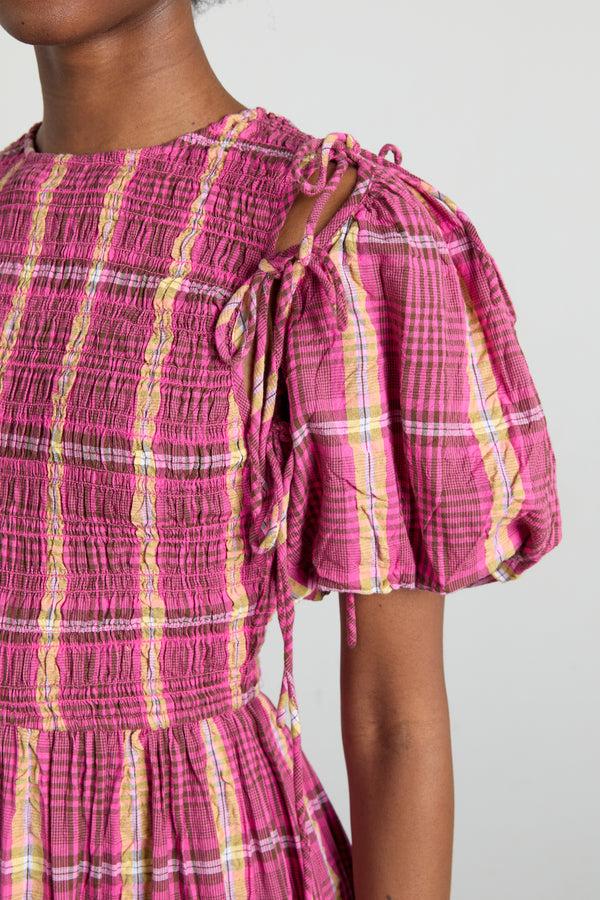 Damson Madder Becca Multi-way Midi Dress - Pink/khaki/check