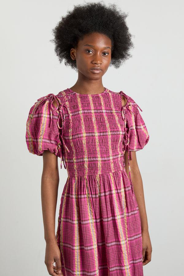 Damson Madder Becca Multi-way Midi Dress - Pink/khaki/check