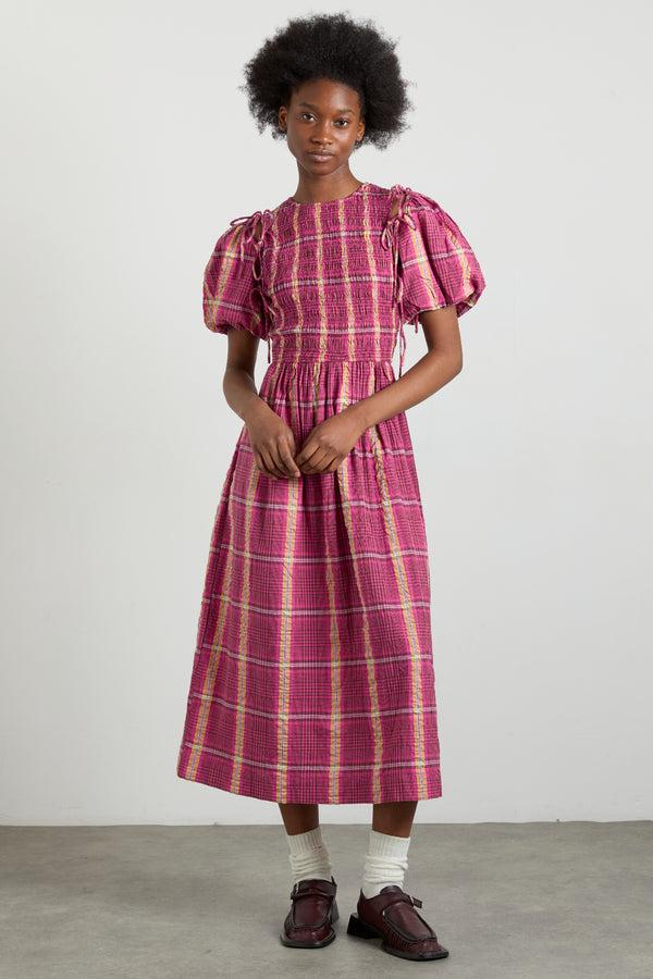 damson madder becca multi-way midi dress - pink/khaki/check