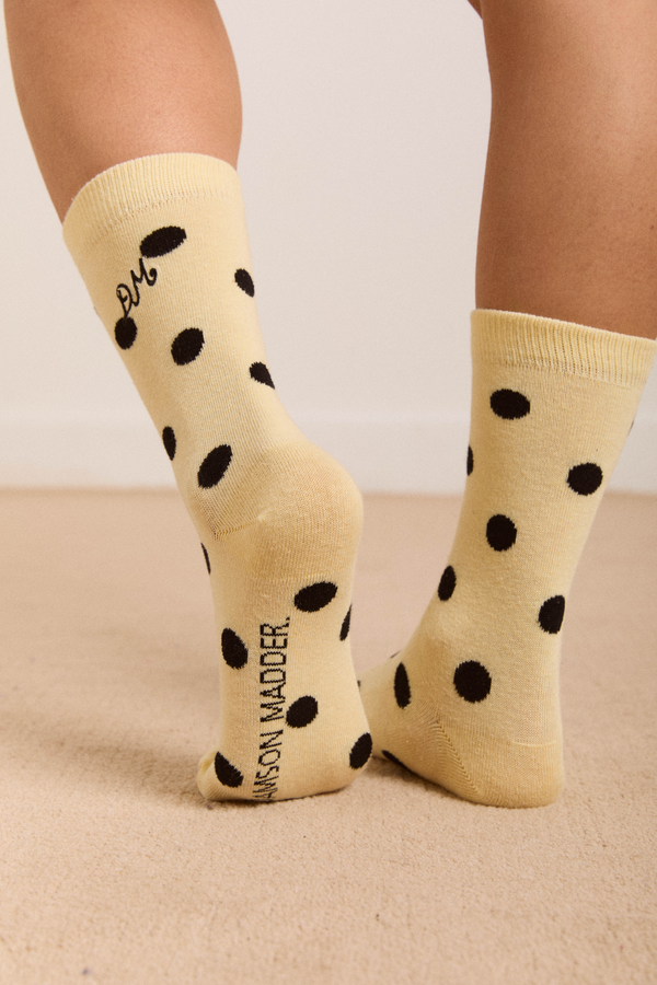Damson Madder Calf Length Polkadot Socks Butter/black