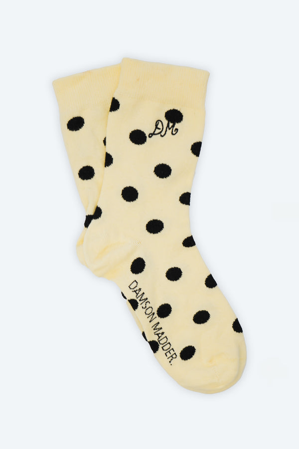 damson madder calf length polkadot socks butter/black