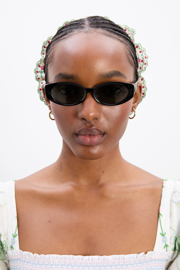 Damson Madder Catty Oval Sunglasses With Bow Detail In Black