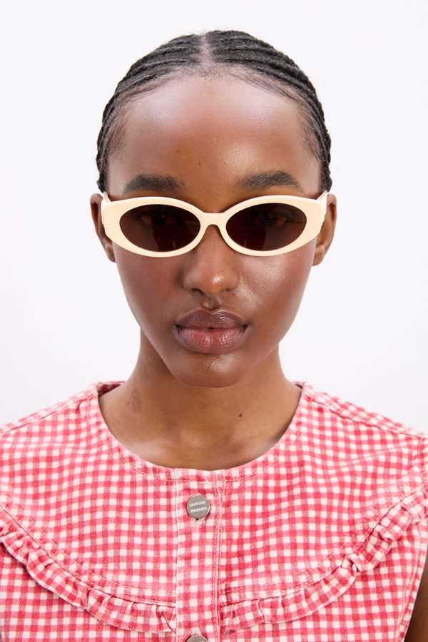 Damson Madder Catty Oval Sunglasses With Bow Detail In Bone