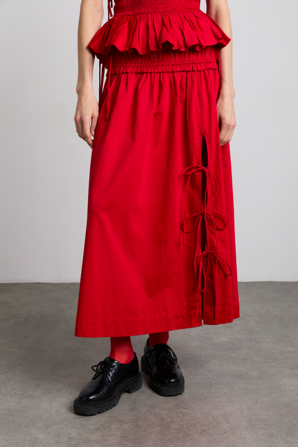 Damson Madder Charlotte Cotton Satin Midi Skirt - Cherry