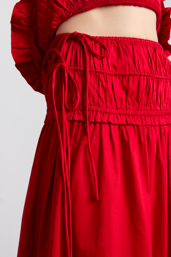 Damson Madder Charlotte Cotton Satin Midi Skirt - Cherry