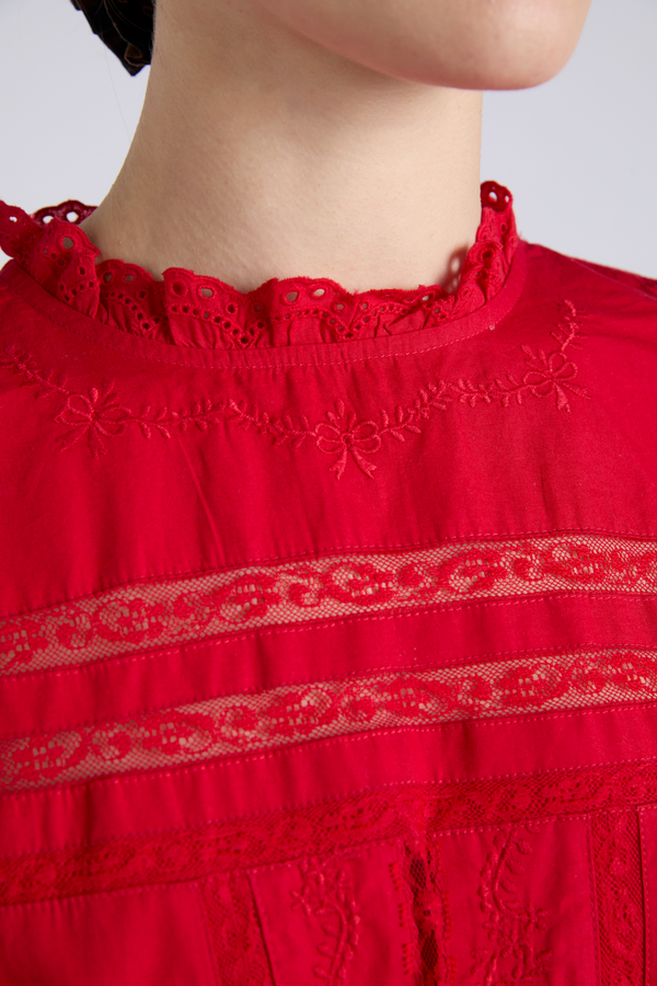 Damson Madder Clancy All Over Embroidered Mini Dress - Red