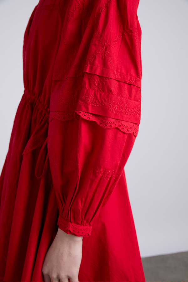 Damson Madder Clancy All Over Embroidered Mini Dress - Red