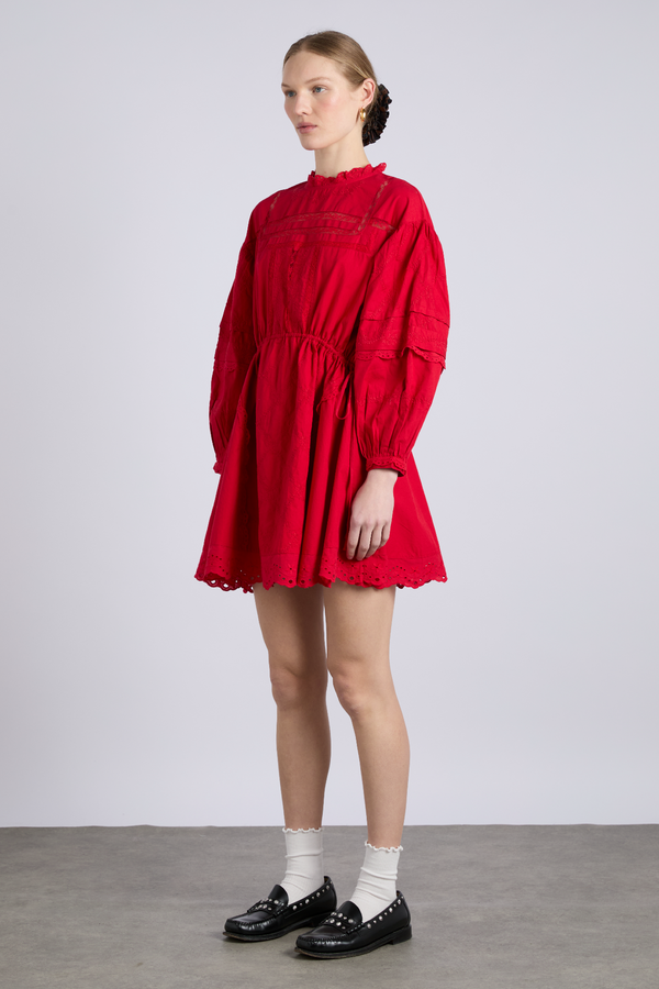 Damson Madder Clancy All Over Embroidered Mini Dress - Red