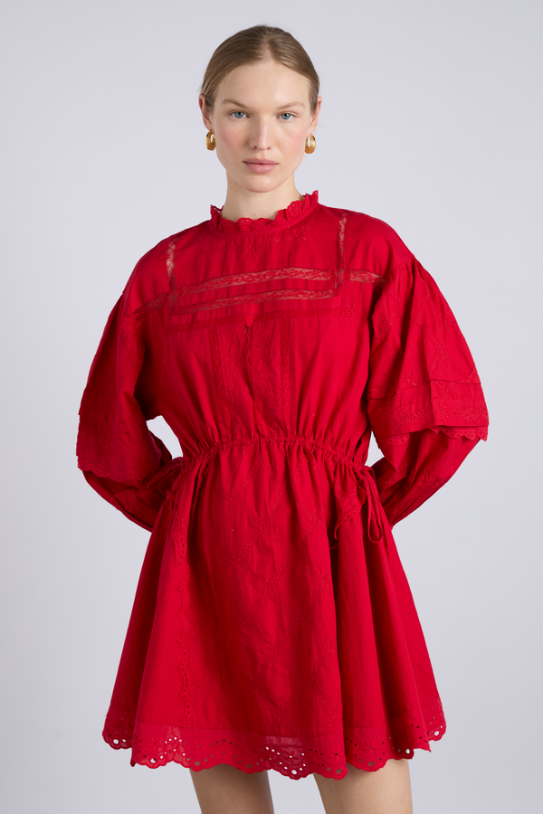 damson madder clancy all over embroidered mini dress - red