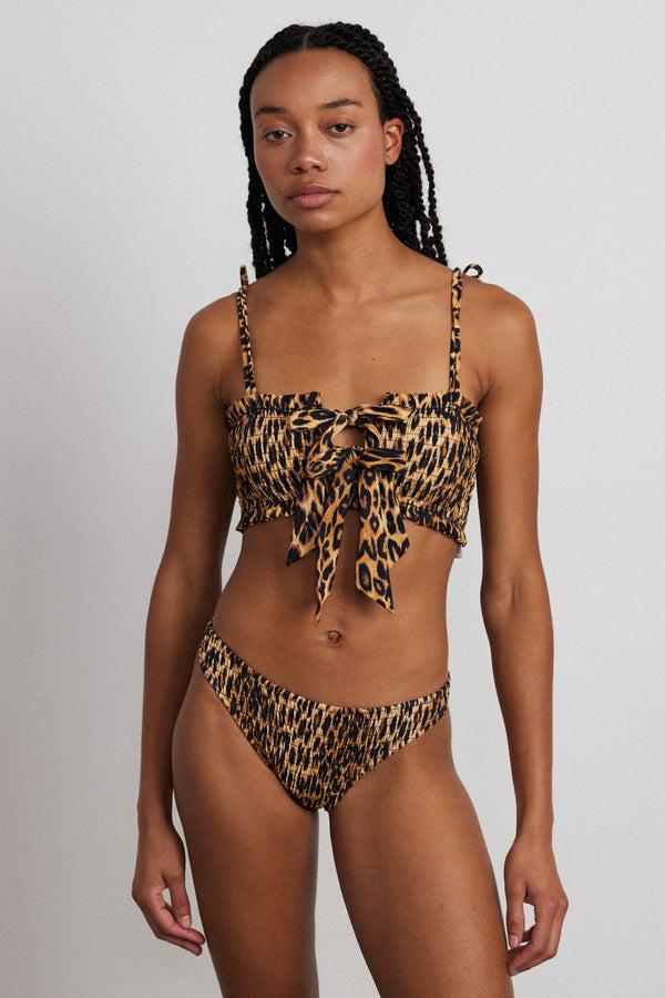 damson madder classic shirred bikini bottom - leopard