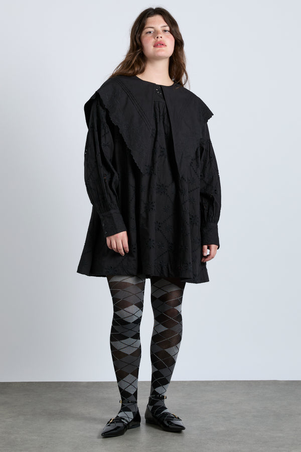 Damson Madder Clementine Embroidered Collared Mini Dress - Black