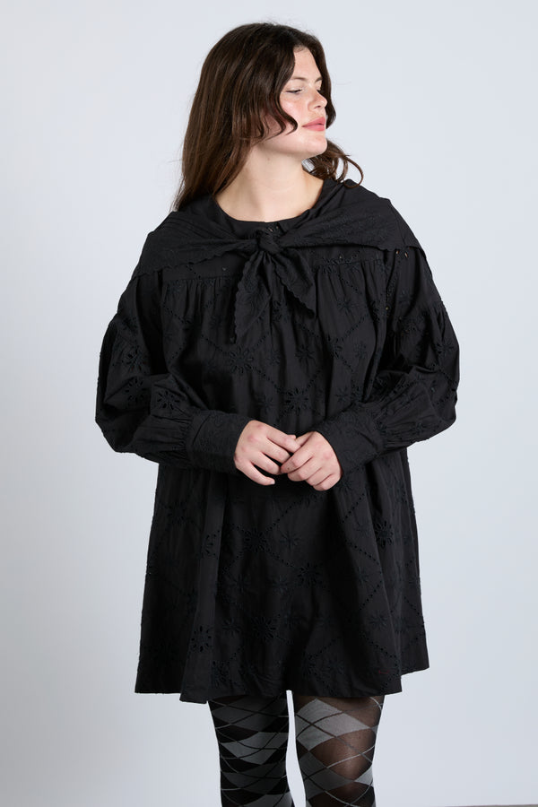 Damson Madder Clementine Embroidered Collared Mini Dress - Black