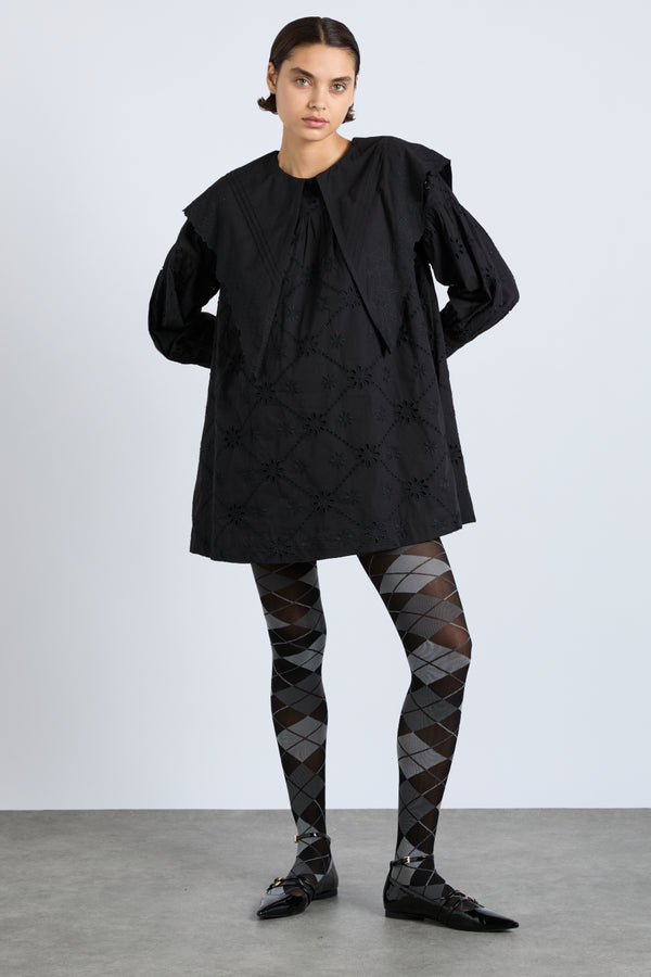 damson madder clementine embroidered collared mini dress - black