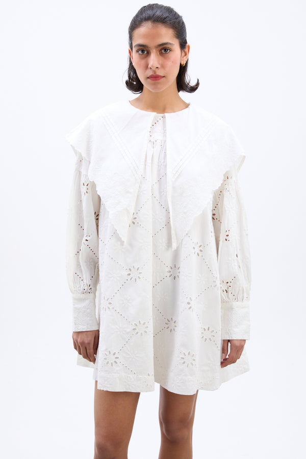 Damson Madder Clementine Embroidered Collared Mini Dress - White