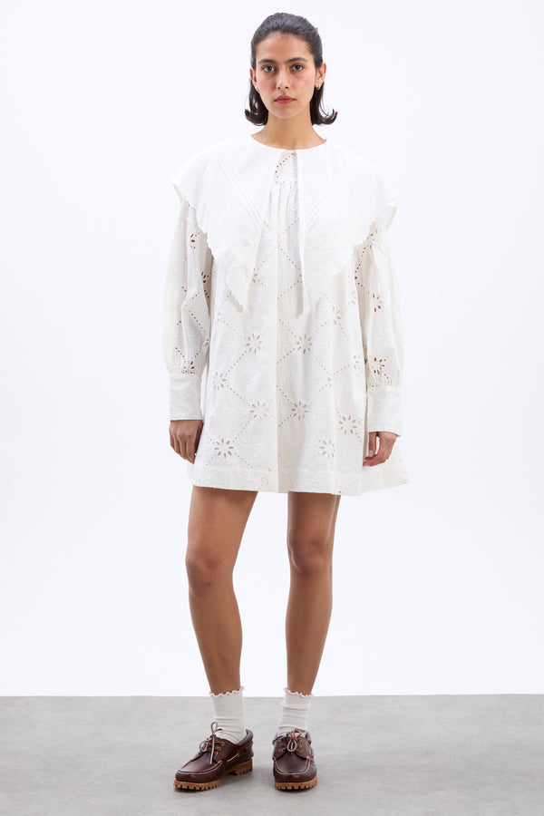 damson madder clementine embroidered collared mini dress - white