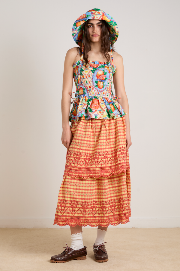 damson madder cosette rara midi skirt - orange gingham