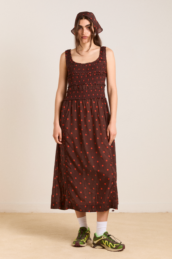 damson madder cynthia sheer midi dress - burgundy spot