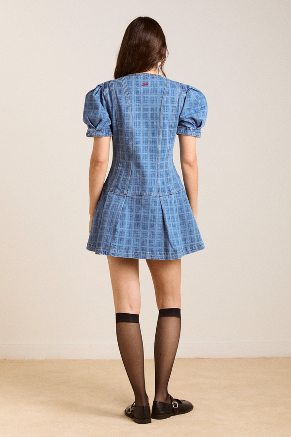 Damson Madder Adeline Denim Mini Dress - Laser Check