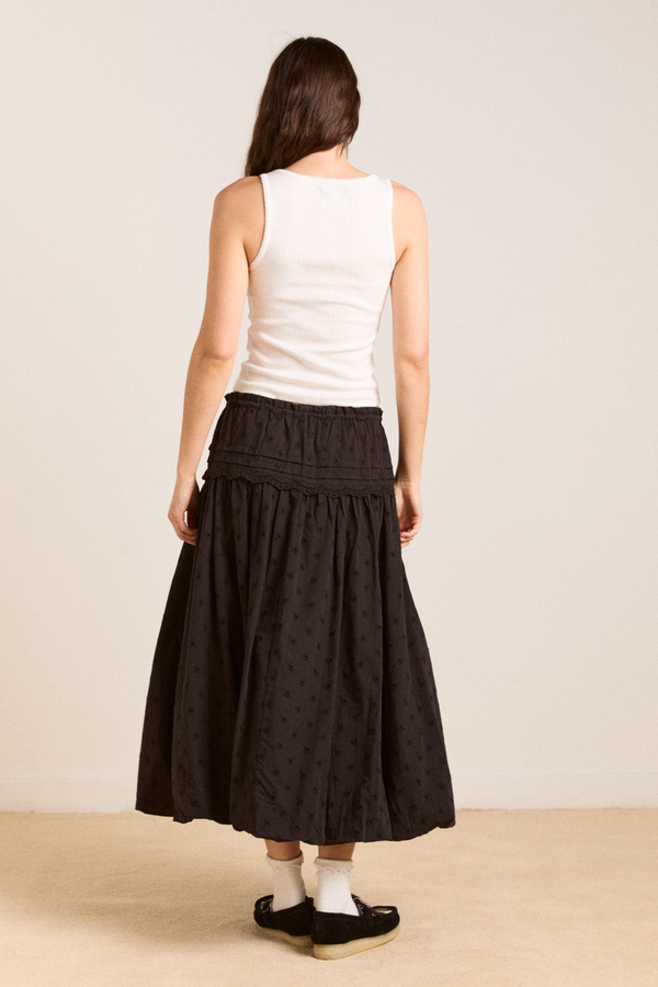 Damson Madder Agatha Embroidered Midi Skirt - Black