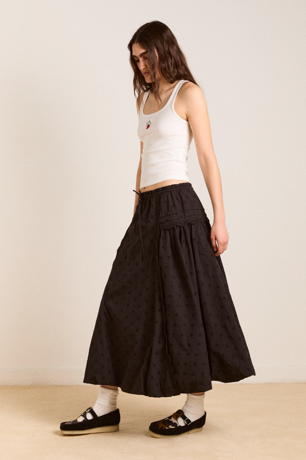 Damson Madder Agatha Embroidered Midi Skirt - Black