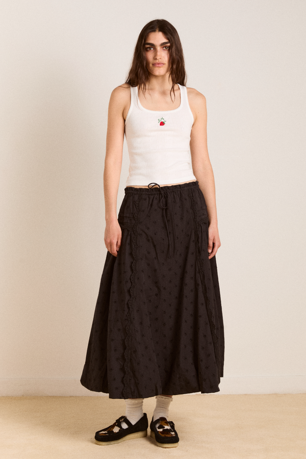 damson madder agatha embroidered midi skirt - black