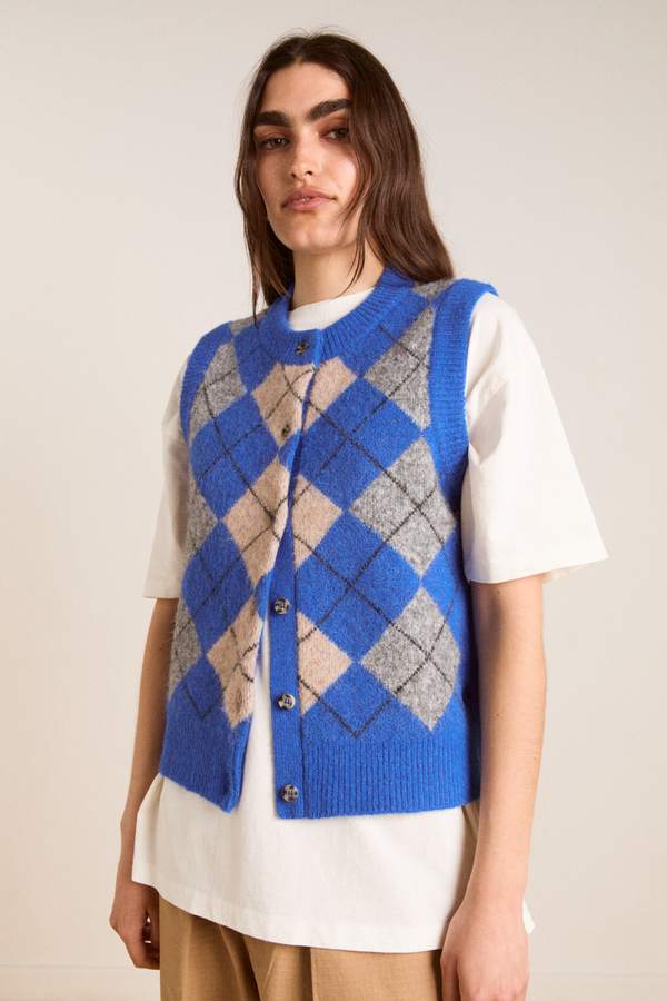 damson madder aggie knitted vest - argyle