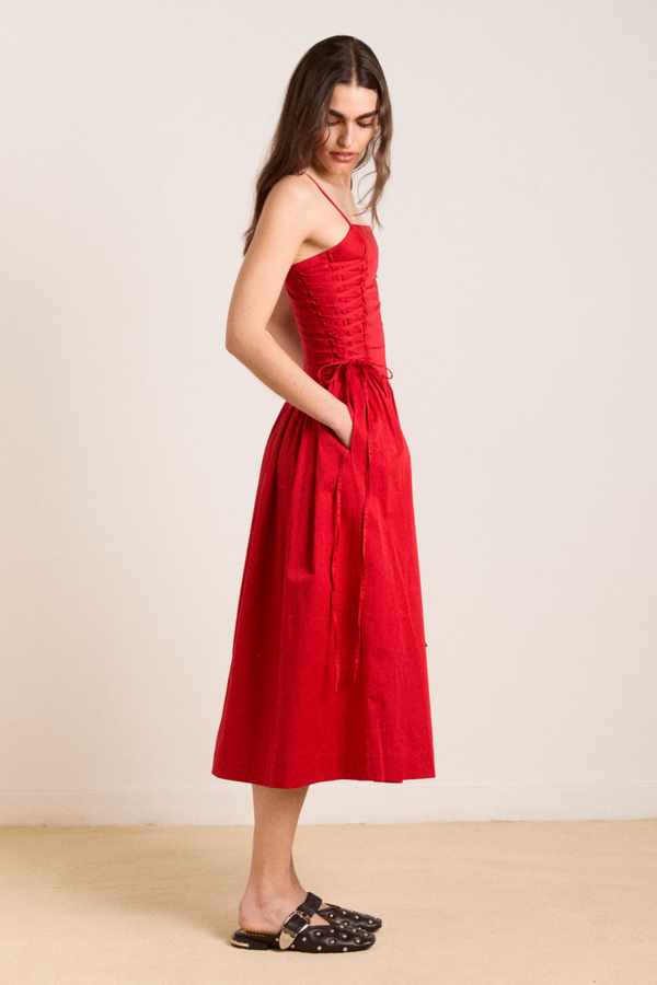 Damson Madder Angelina Midi Dress - Red