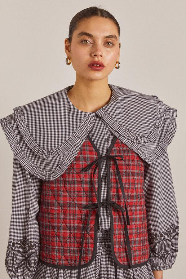 Damson Madder Arte Reversible Gilet - Black Gingham