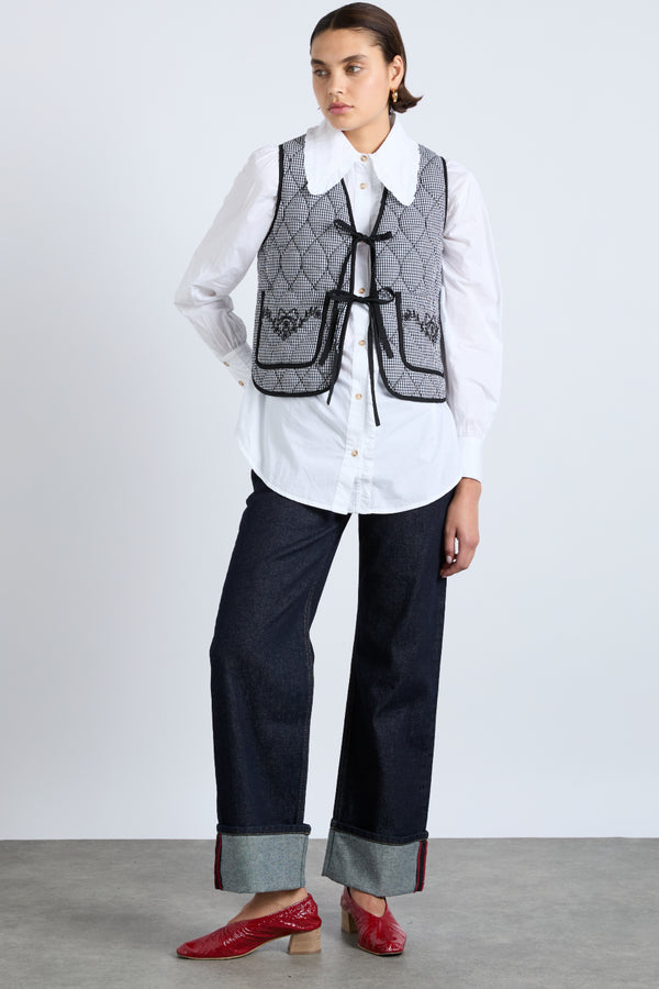 Damson Madder Arte Reversible Gilet - Black Gingham