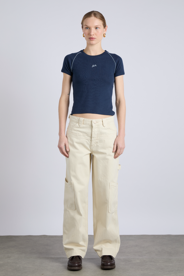 Damson Madder Aster Pointelle Raglan Baby Tee - Navy