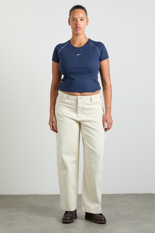 Damson Madder Aster Pointelle Raglan Baby Tee - Navy