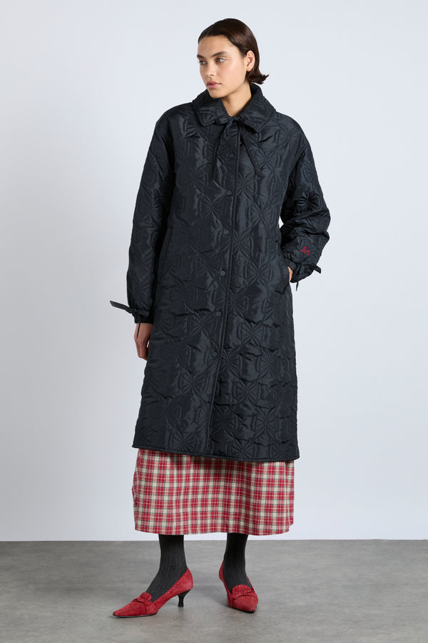 damson madder aubrey quilted coat- black bows