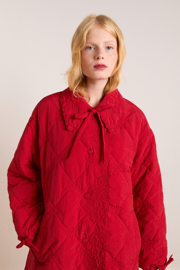 Damson Madder Avery Embroidered Quilted Coat - Red