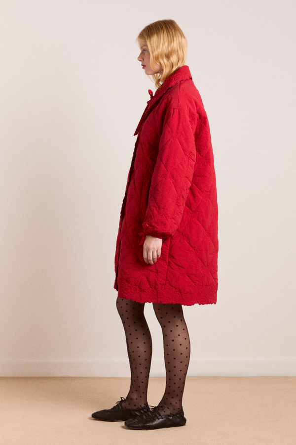Damson Madder Avery Embroidered Quilted Coat - Red