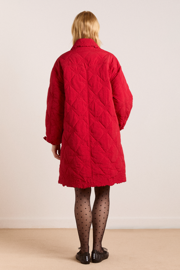 Damson Madder Avery Embroidered Quilted Coat - Red