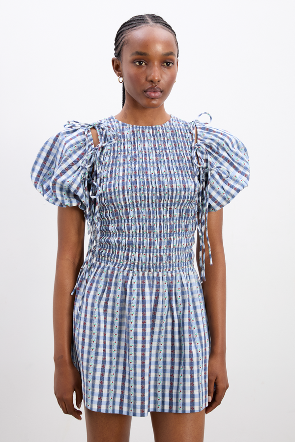 Damson Madder Becca Mini Dress - Blue Margot Gingham