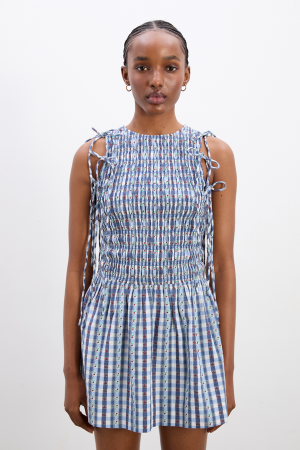 Damson Madder Becca Mini Dress - Blue Margot Gingham